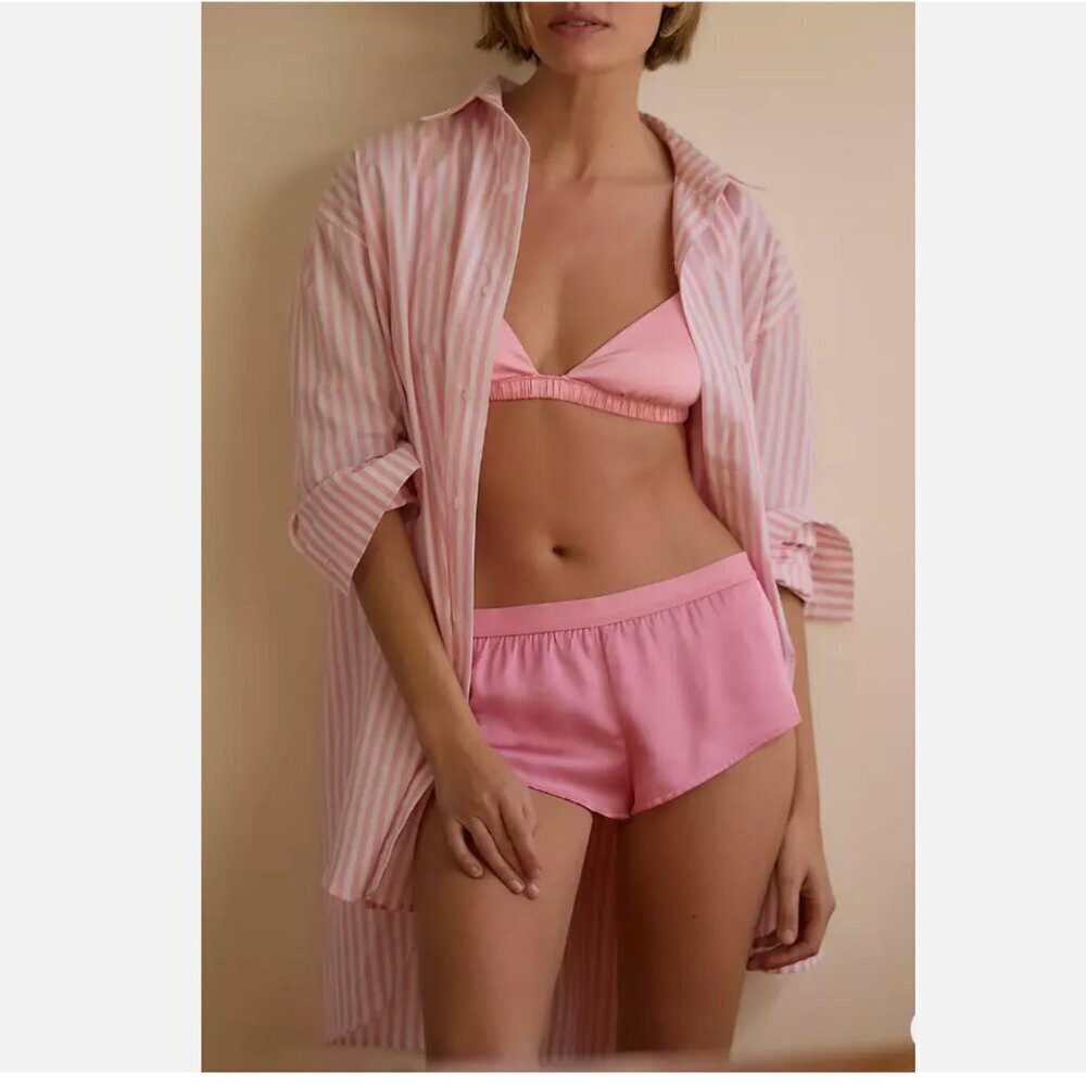 Anthropologie New Silky Satin Sleep Shorts, Size L, Pink Rose, Luxe Lingerie NWT